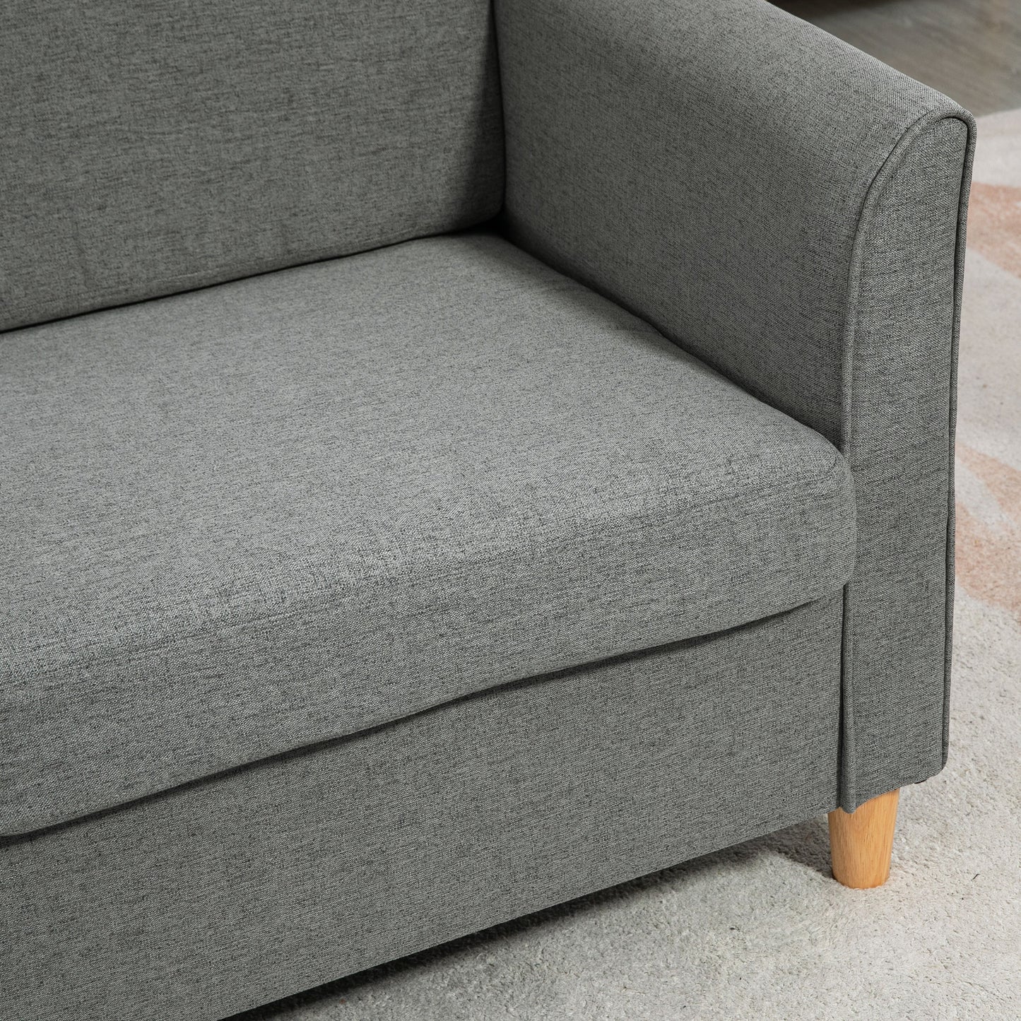 Double Seat Sofa Linen Upholstery Loveseat Couch w/ Armrests, Grey