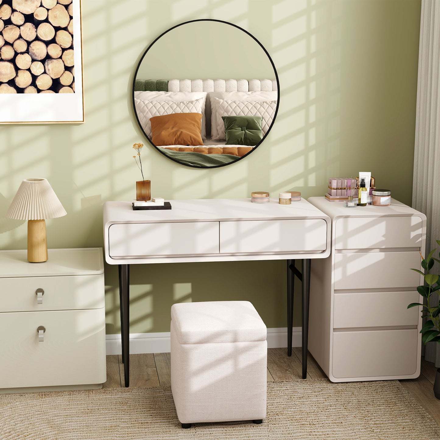 Round Bathroom Mirror, Modern Wall Mirror with Steel Frame, Black