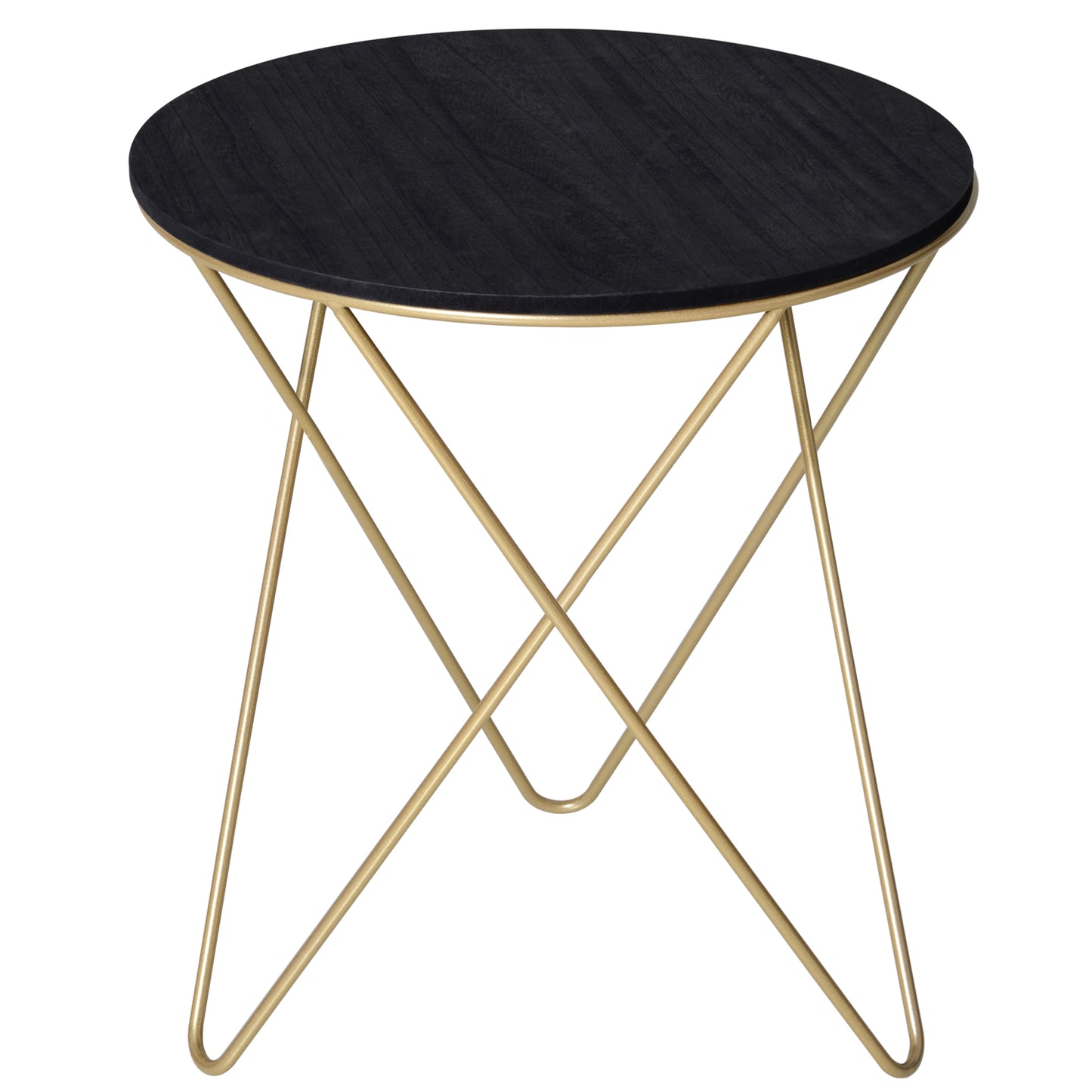 Round Coffee Table Sofa End Side Wood Metal Bedside Table  - Black Gold