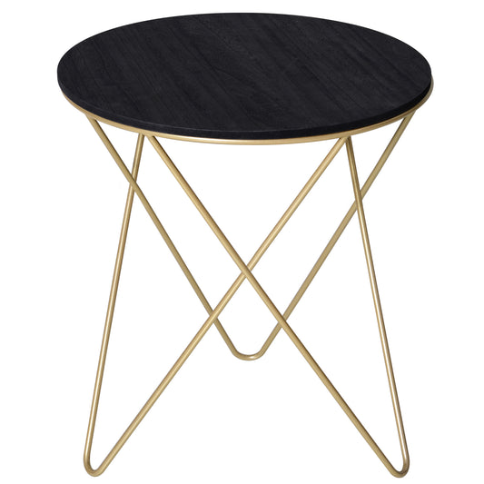 Round Coffee Table Sofa End Side Wood Metal Bedside Table  - Black Gold