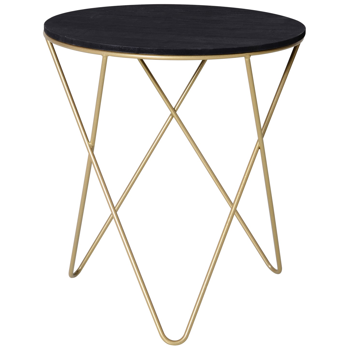 Round Coffee Table Sofa End Side Wood Metal Bedside Table  - Black Gold