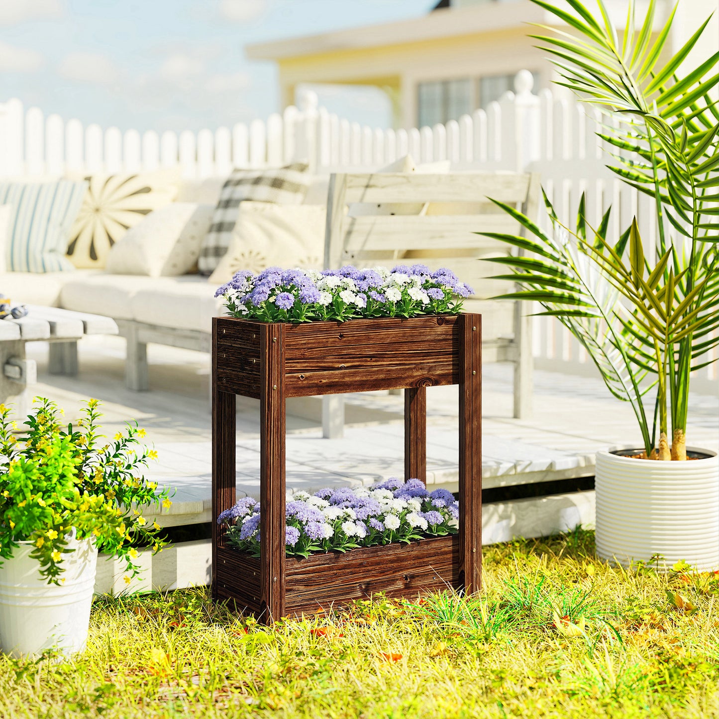2-Tier Wooden Raised Planter, Raised Garden Bed on Legs