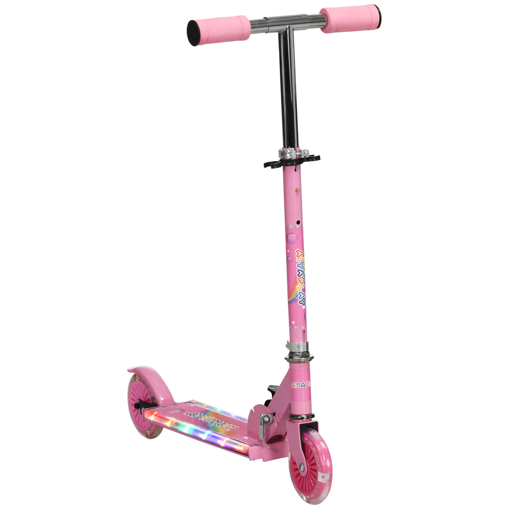 Kids Scooter with Lights, Music, Adjustable Height, Folding Frame, LED Wheels, for 3-7 Years Old, Pink