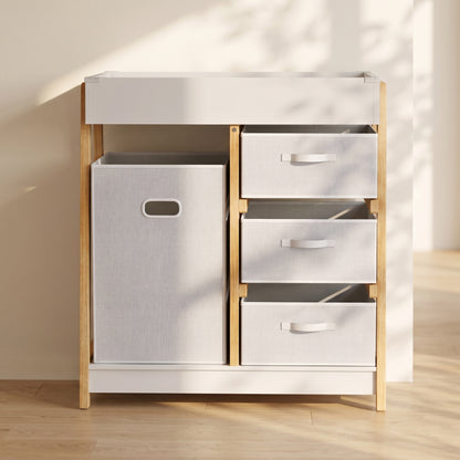 Baby Changing Table with 3 Drawers, Basket, Waterproof Pad