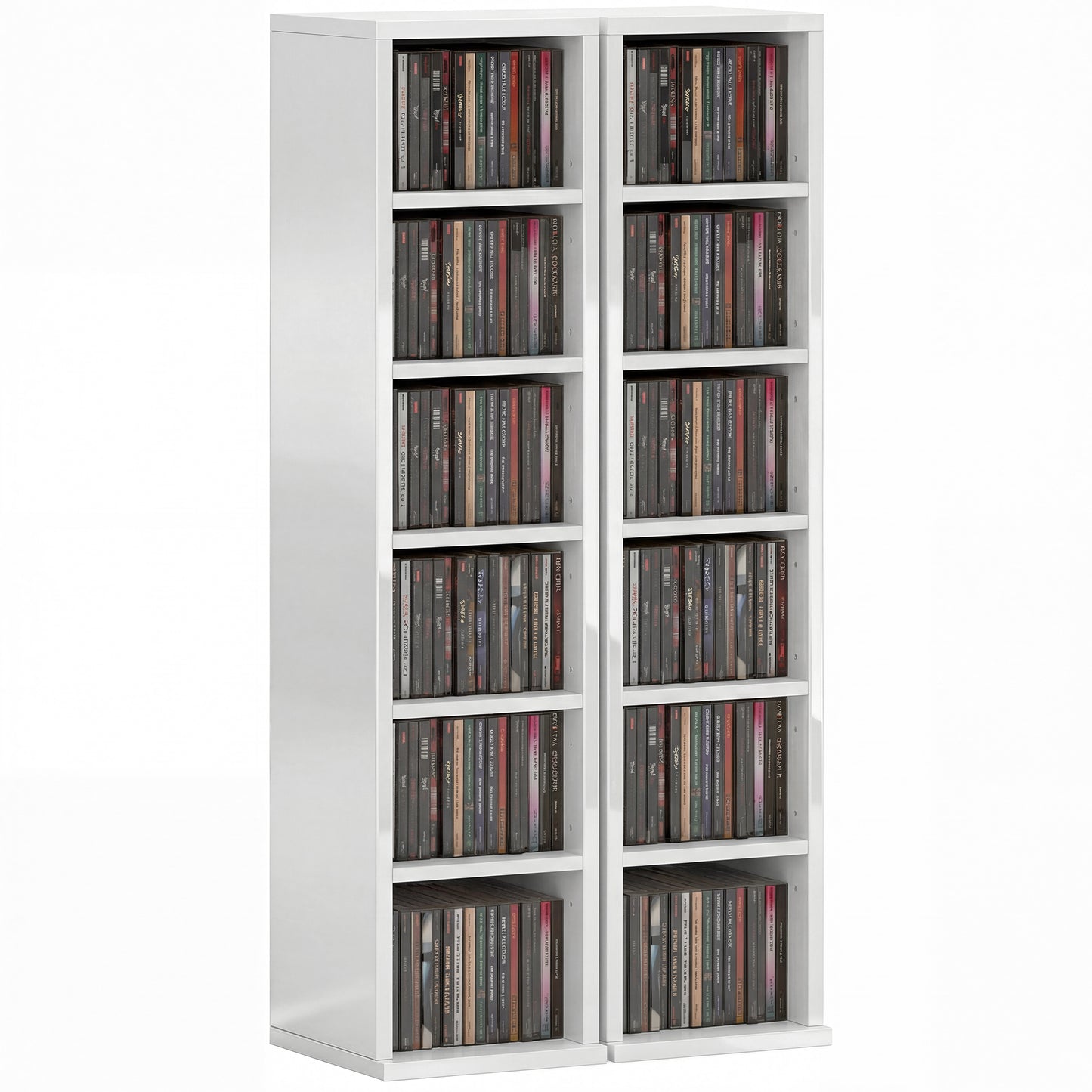 Set of 2 CD Storage Units with Adjustable Shelves, High Gloss White