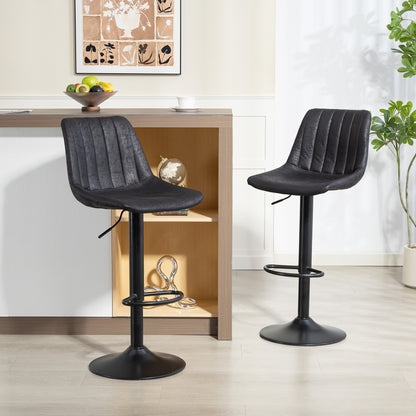 Bar Stools Set of 2 Adjustable Swivel Bar Chairs with Backrest Black