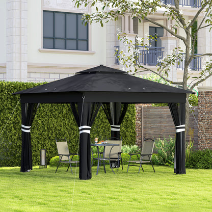 3x3(m) Pop Up Gazebo w/ Solar-Powered LED Lights Netting Black