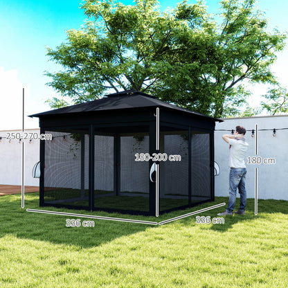 3x3(m) Pop Up Gazebo w/ Solar-Powered LED Lights Netting Black