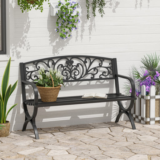 2 Seater Metal Garden Bench Garden Park Porch Chair Outdoor Patio Loveseat Seat Black