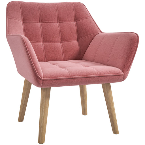 Velvet-Feel Accent Chair with Arms Slanted Back Wood Legs Pink