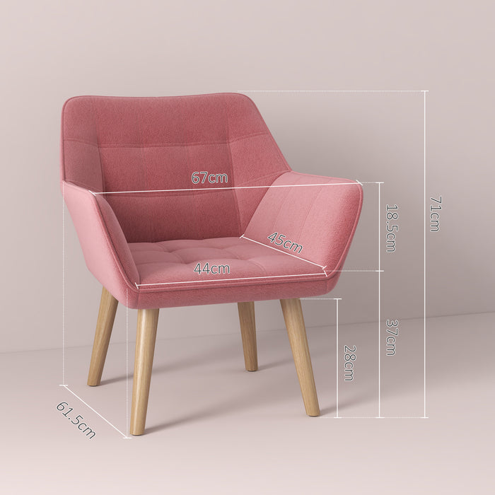 Velvet-Feel Accent Chair with Arms Slanted Back Wood Legs Pink