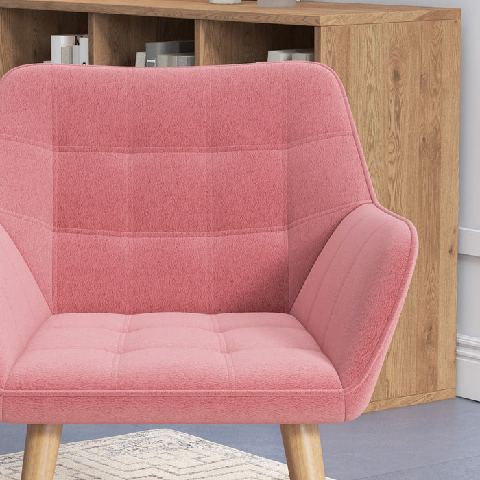 Velvet-Feel Accent Chair with Arms Slanted Back Wood Legs Pink