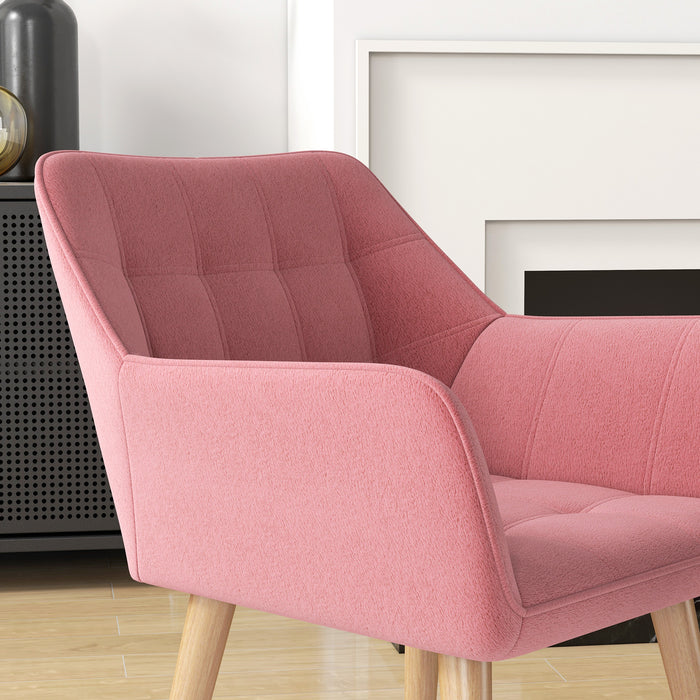 Velvet-Feel Accent Chair with Arms Slanted Back Wood Legs Pink