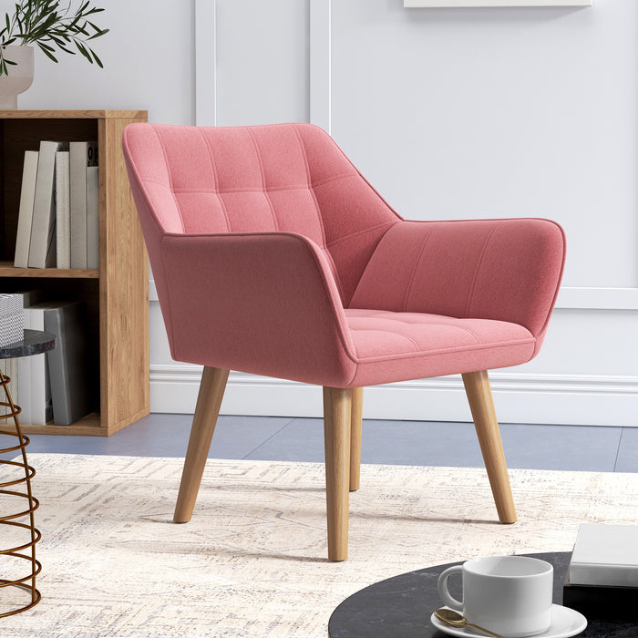 Velvet-Feel Accent Chair with Arms Slanted Back Wood Legs Pink