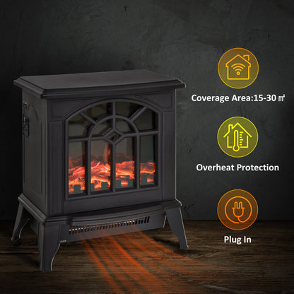 Freestanding Electric Fireplace Heater w/ LED Flame 1000W/2000W Black