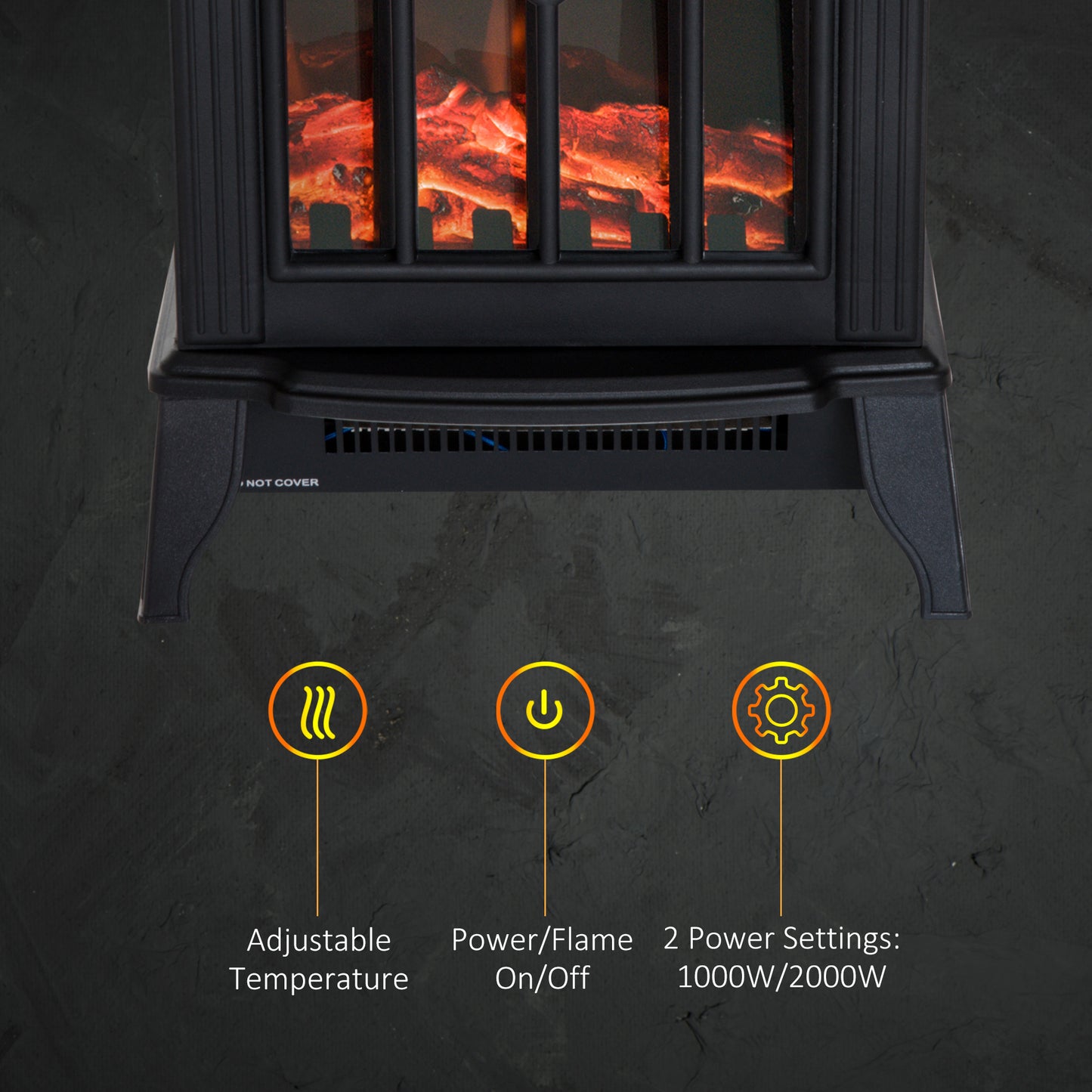 Freestanding Electric Fireplace Heater w/ LED Flame 1000W/2000W Black
