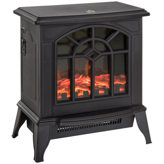 Freestanding Electric Fireplace Heater w/ LED Flame 1000W/2000W Black