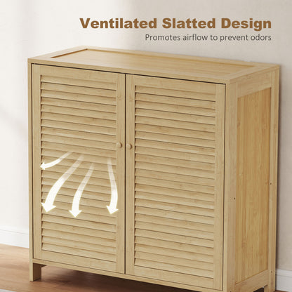 Bamboo Shoe Cabinet with Louvered Doors 14 Pairs Shoe Storage Cabinet