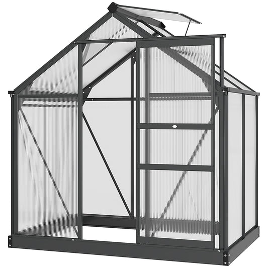 6x4ft Walk-In Polycarbonate Greenhouse Plant Grow Galvanized Aluminium