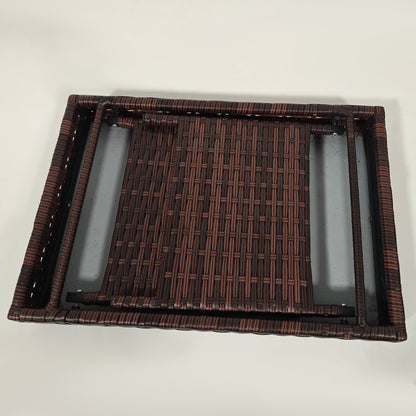 Foldable Outdoor Coffee Table, Steel Frame Rattan Side Table, Brown