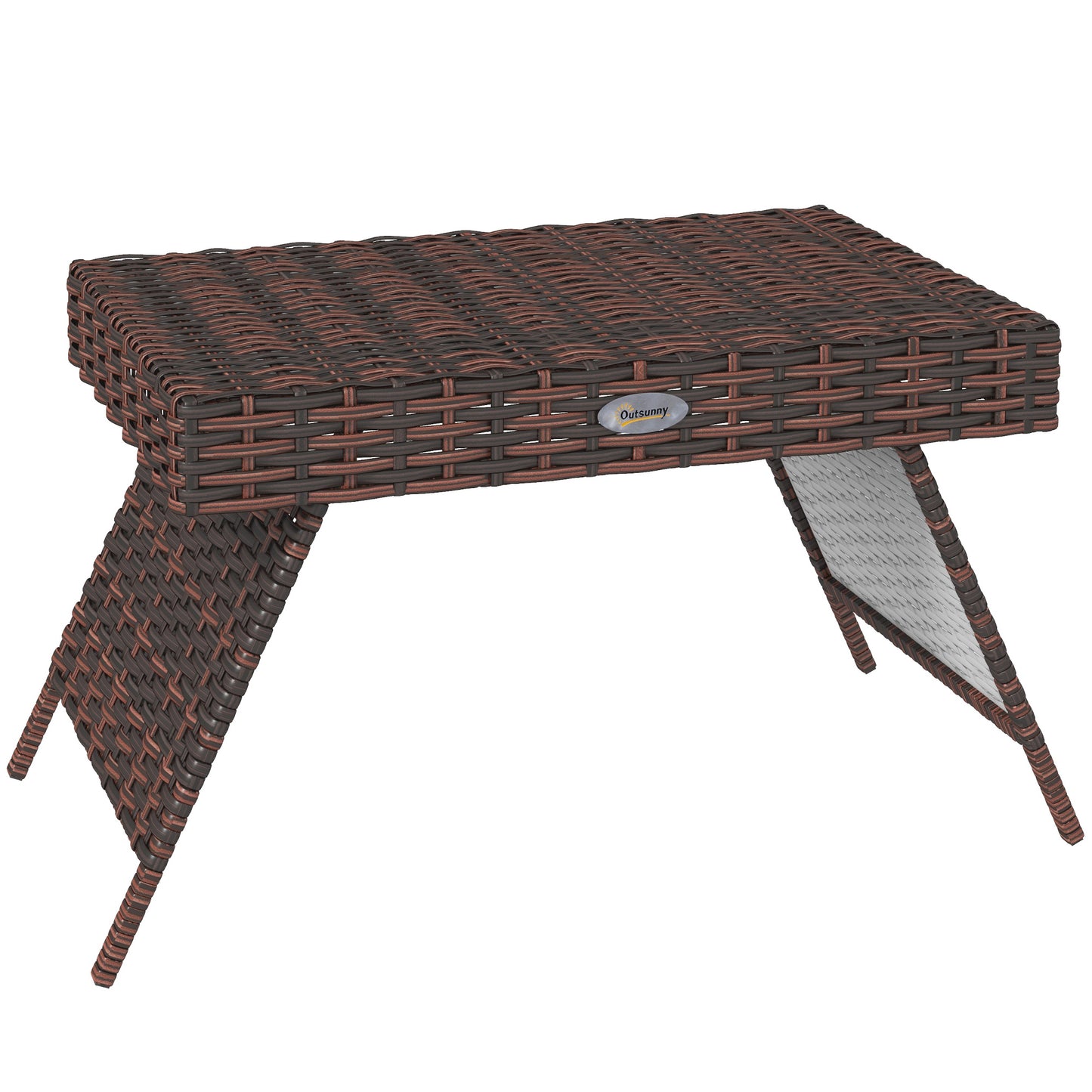 Foldable Outdoor Coffee Table, Steel Frame Rattan Side Table, Brown