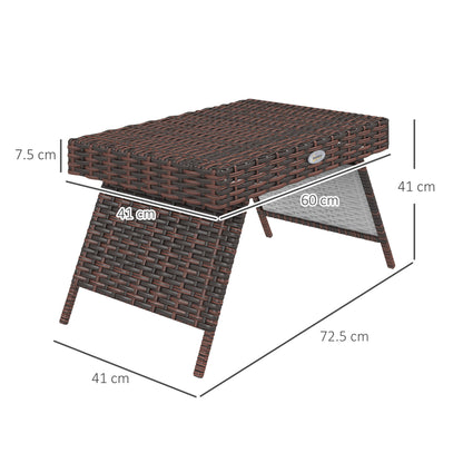 Foldable Outdoor Coffee Table, Steel Frame Rattan Side Table, Brown
