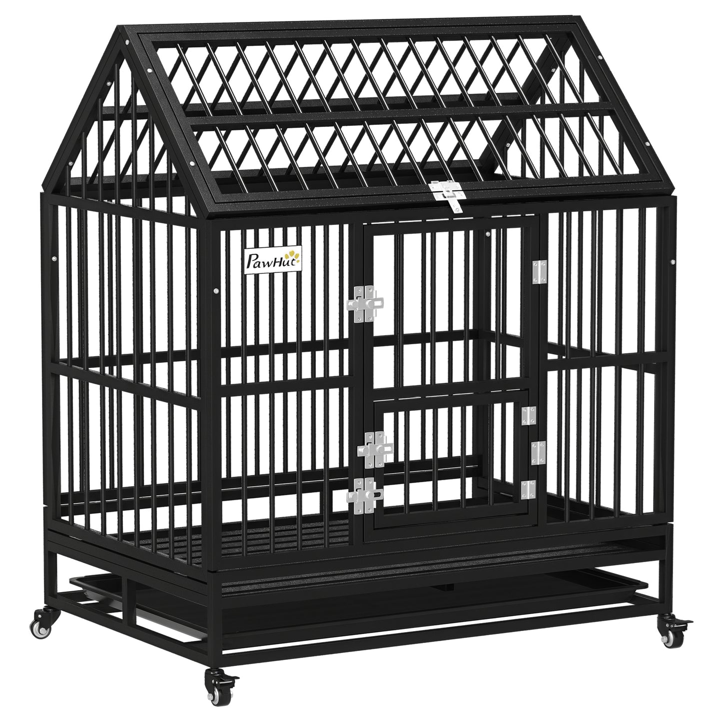 43" Heavy Duty Dog Crate on Wheels w/ Removable Tray, Openable Top