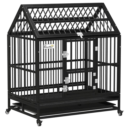 43" Heavy Duty Dog Crate on Wheels w/ Removable Tray, Openable Top