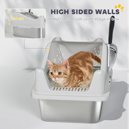 Stainless Steel Cat Litter Box with High Sides, 43 x 33 x 25 cm