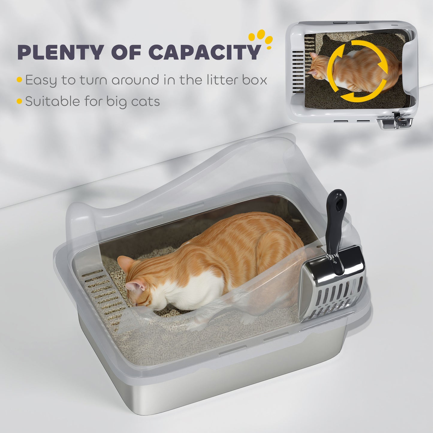 Stainless Steel Cat Litter Box with High Sides, 43 x 33 x 25 cm