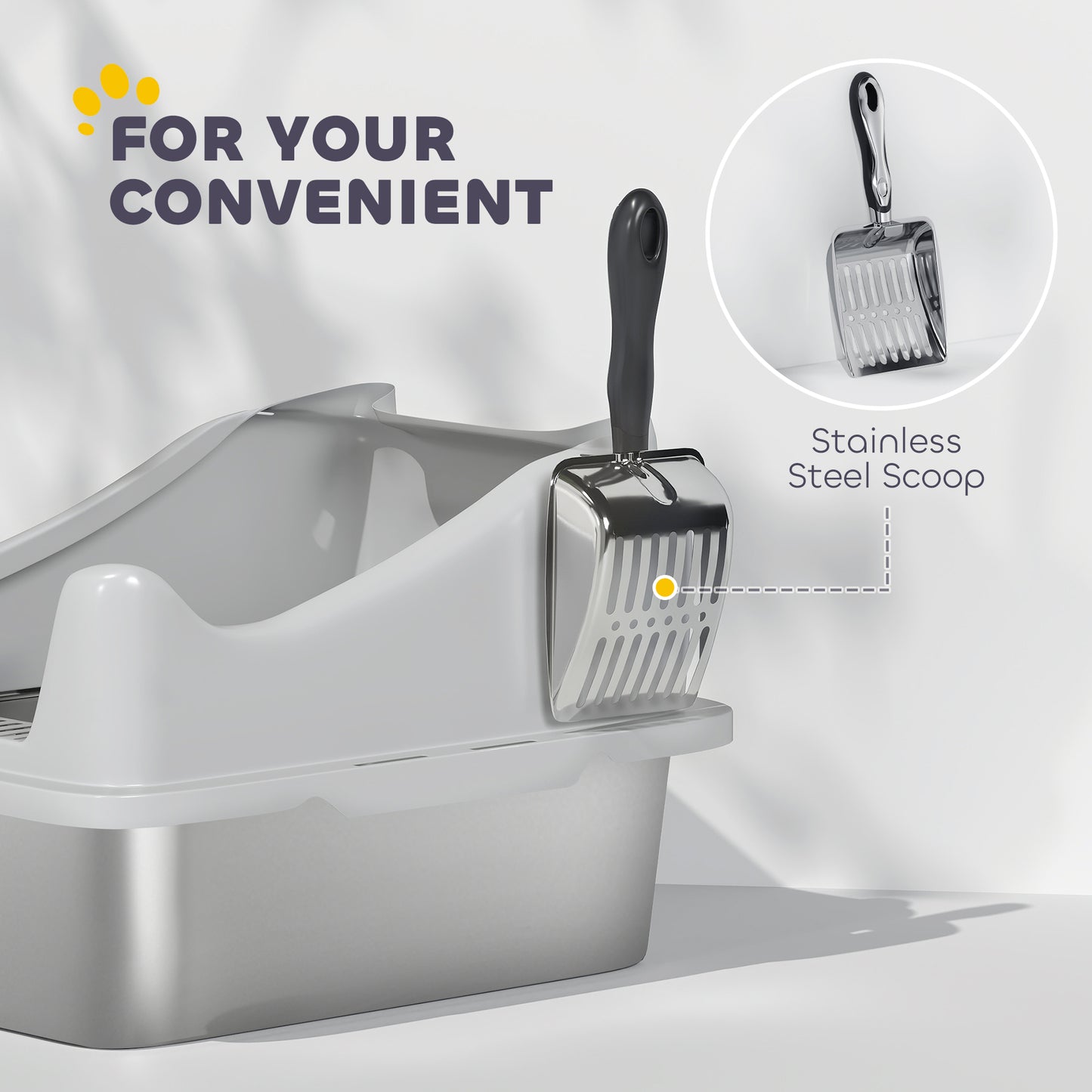 Stainless Steel Cat Litter Box with High Sides, 43 x 33 x 25 cm