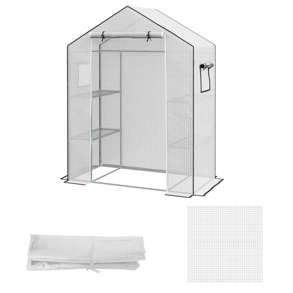 Greenhouse Cover Replacement Walk-in PE Hot House Cover with Roll-up Door and Windows, 140 x 73 x 190cm, White