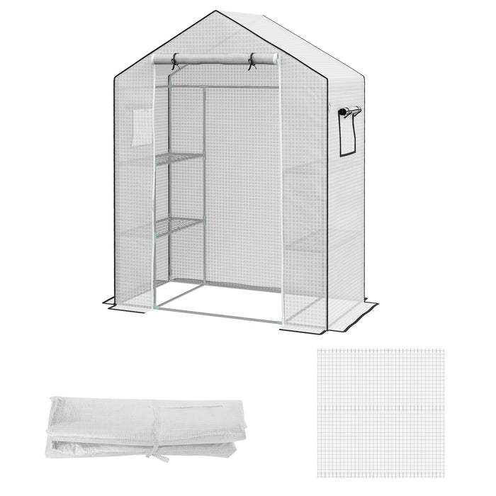 Greenhouse Cover Replacement Walk-in PE Hot House Cover with Roll-up Door and Windows, 140 x 73 x 190cm, White