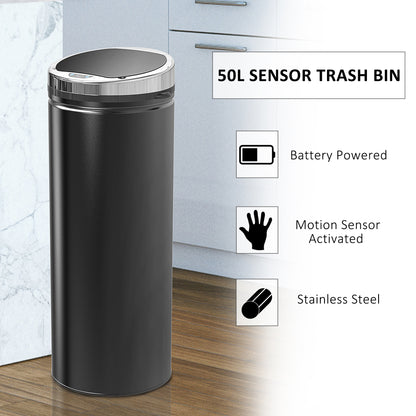 Automatic Hand Sensor Dustbin Kitchen Waste Bin Rubbish Can 50L Black