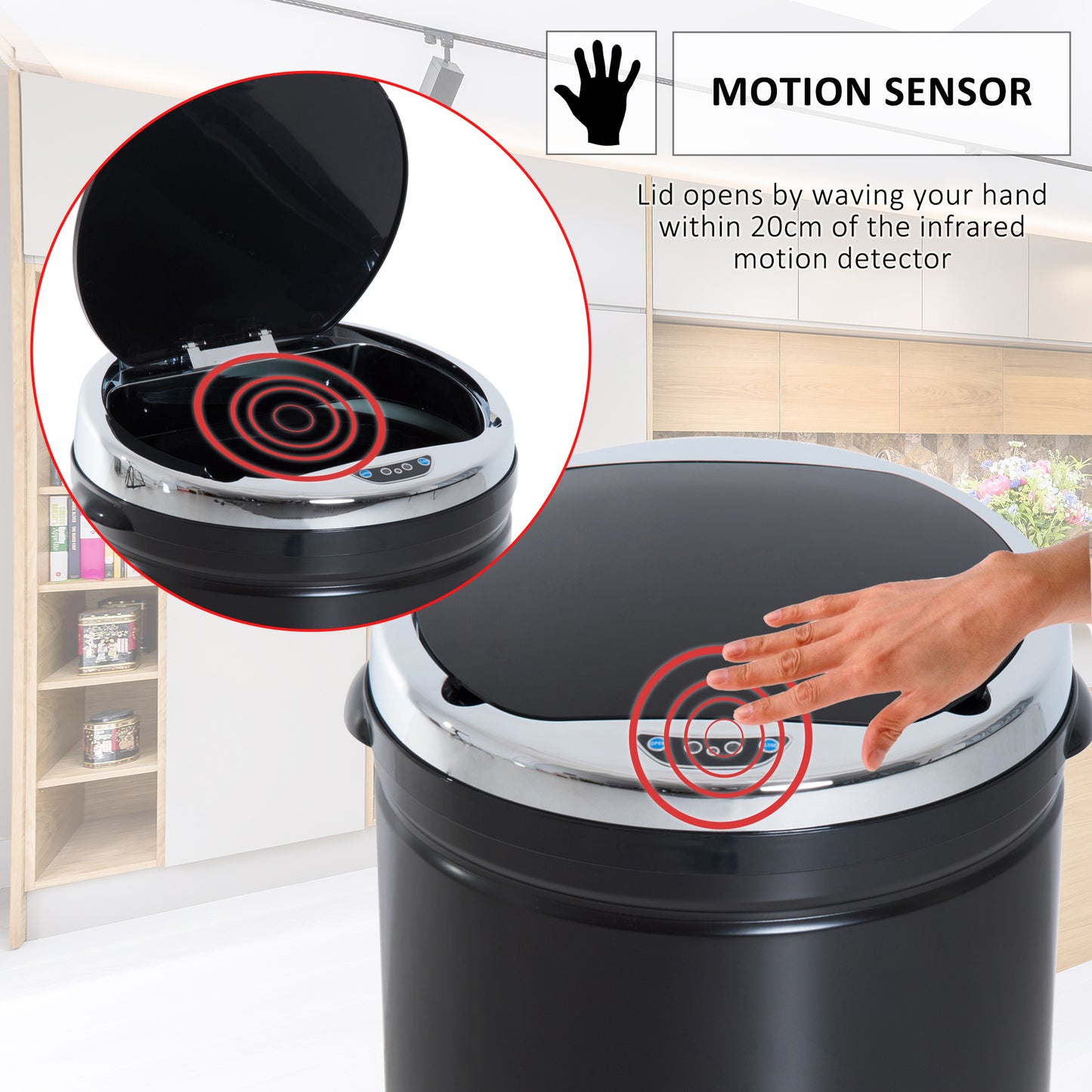 Automatic Hand Sensor Dustbin Kitchen Waste Bin Rubbish Can 50L Black