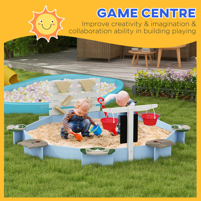 Wooden Kids Sandbox with 6 Seats Blue