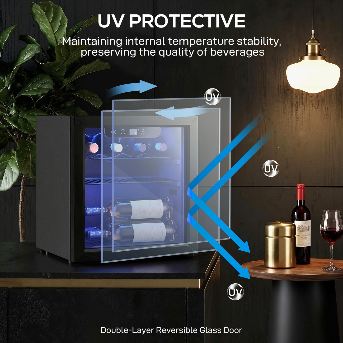 12 Bottle Wine Cooler, 4-16°C Under Counter Drinks Beer Wine Fridge