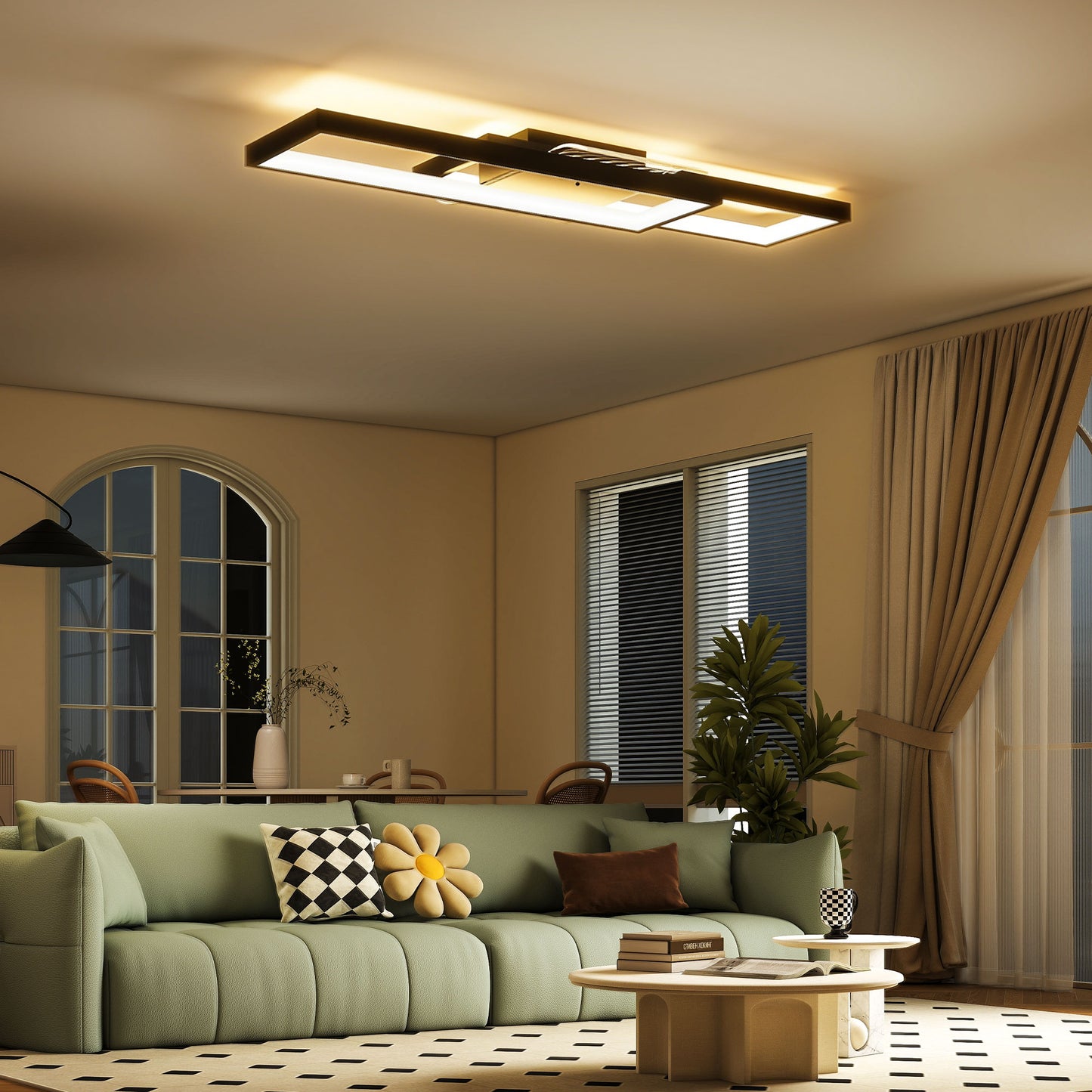LED Ceiling Light, Dimmable Ceiling Light with Remote Control, Black