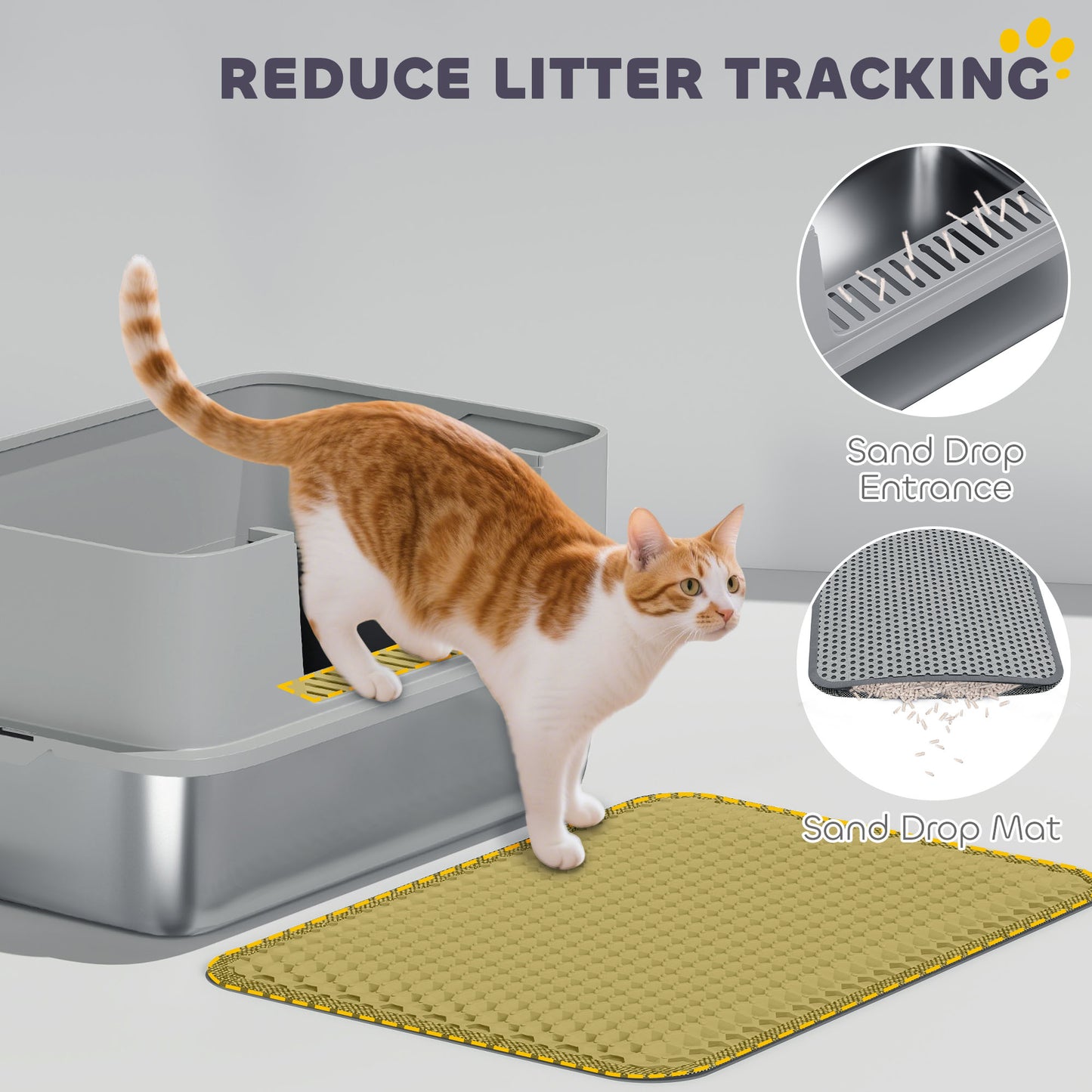 Stainless Steel Litter Box with Scoop, High Sided Cat Litter Tray