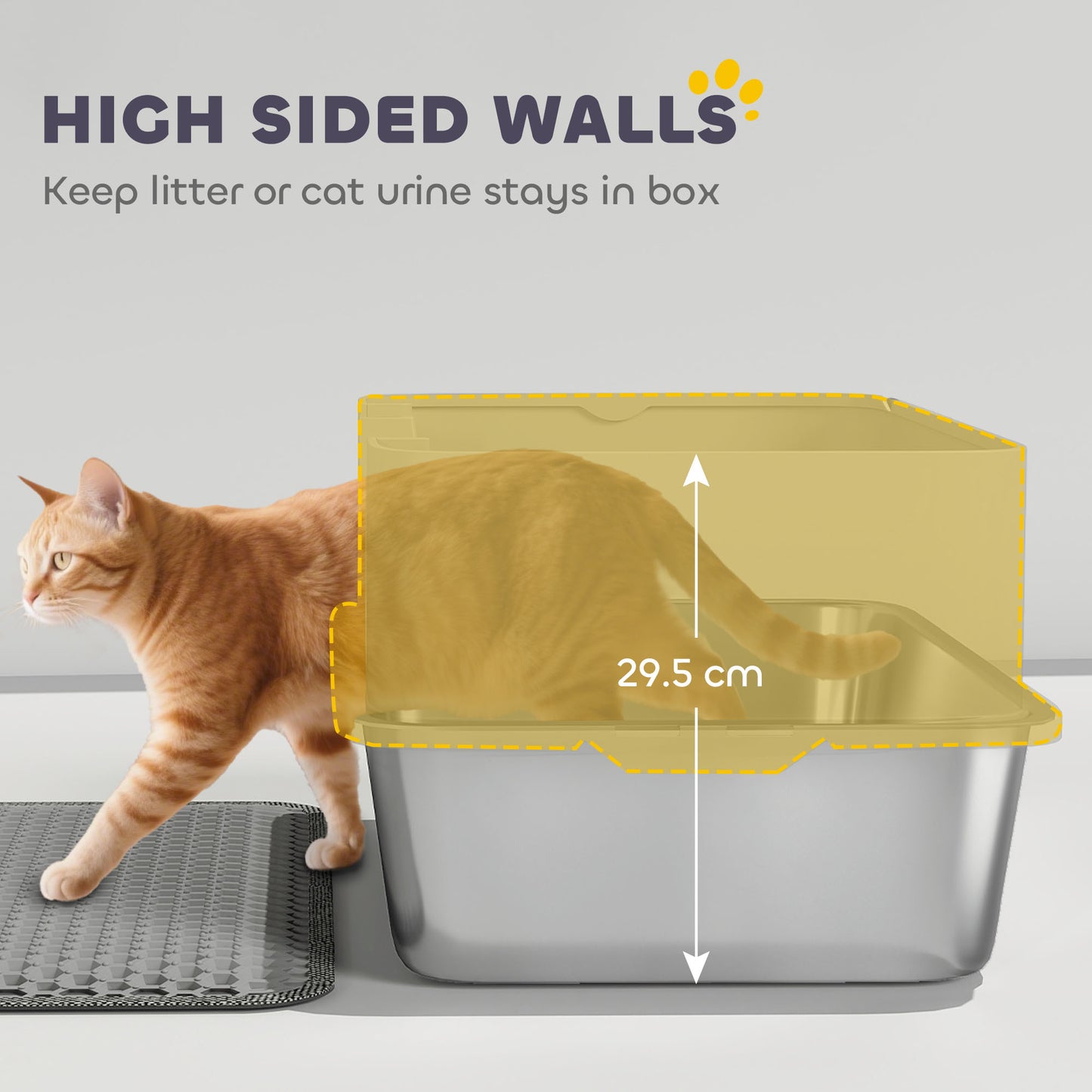 Stainless Steel Litter Box with Scoop, High Sided Cat Litter Tray