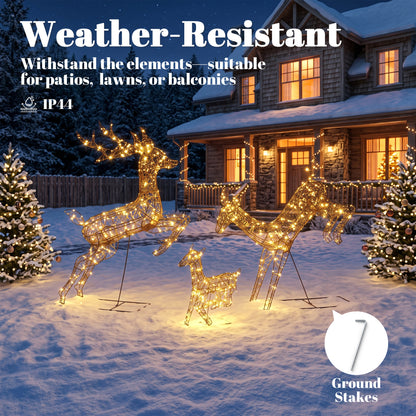 3-Piece Light Up Deer Family Set of 3 with 200 LED Lights, Brown