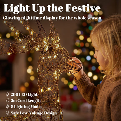 3-Piece Light Up Deer Family Set of 3 with 200 LED Lights, Brown