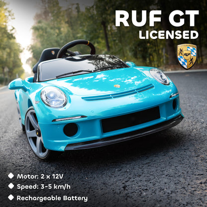 RUF GT Licensed Electric Car for Kids, 12V Kids Ride on Car with Suspension System, Remote Control, Music, Horn, USB, Slow Start and Safety Belt for 3-5 Years Old Boys and Girls, Blue