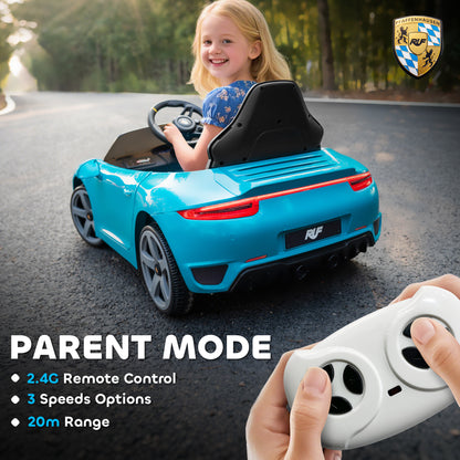 RUF GT Licensed Electric Car for Kids, 12V Kids Ride on Car with Suspension System, Remote Control, Music, Horn, USB, Slow Start and Safety Belt for 3-5 Years Old Boys and Girls, Blue