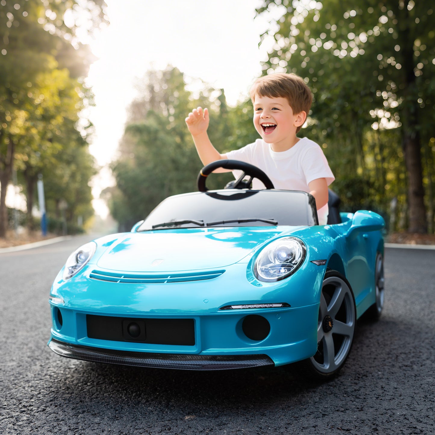 RUF GT Licensed Electric Car for Kids, 12V Kids Ride on Car with Suspension System, Remote Control, Music, Horn, USB, Slow Start and Safety Belt for 3-5 Years Old Boys and Girls, Blue