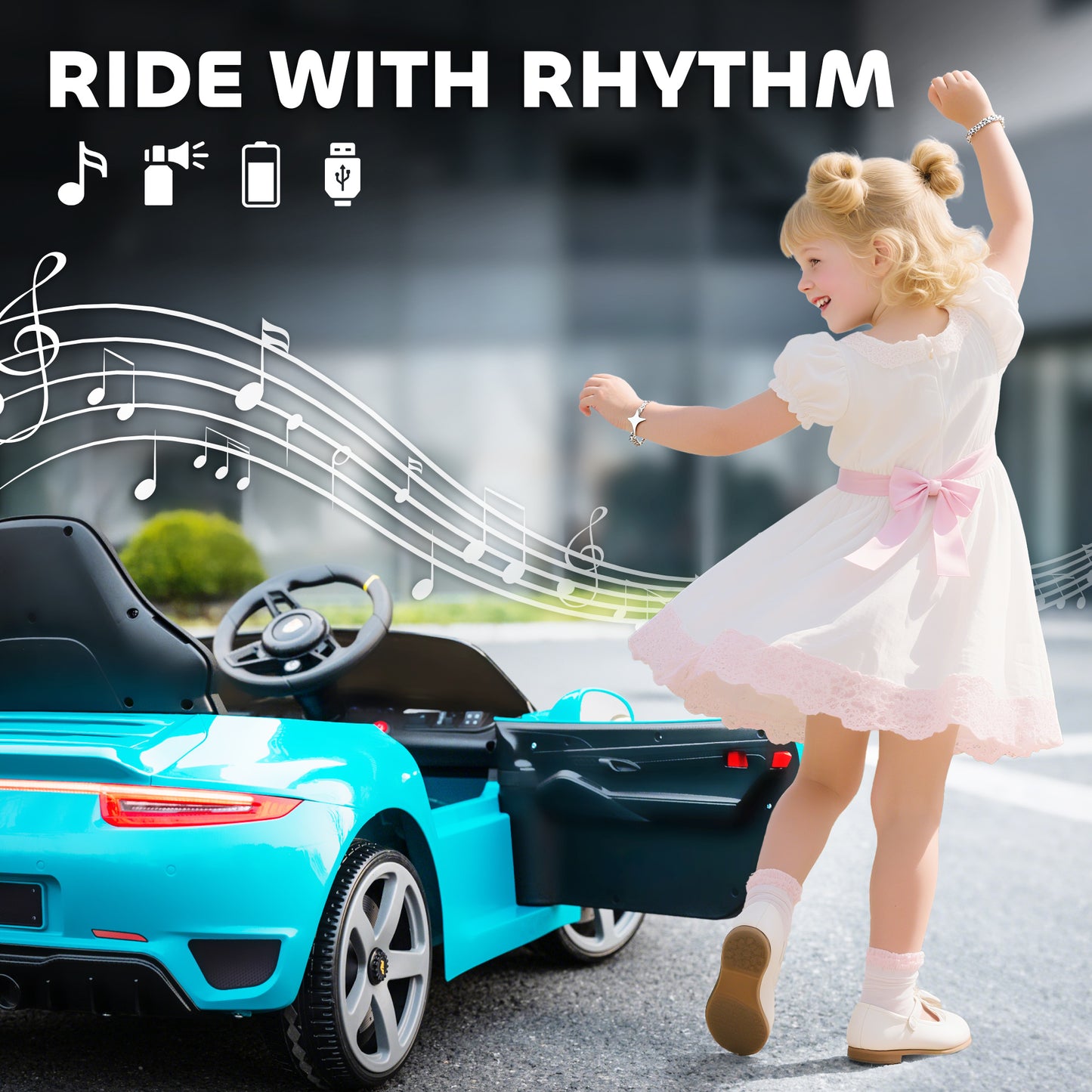 RUF GT Licensed Electric Car for Kids, 12V Kids Ride on Car with Suspension System, Remote Control, Music, Horn, USB, Slow Start and Safety Belt for 3-5 Years Old Boys and Girls, Blue