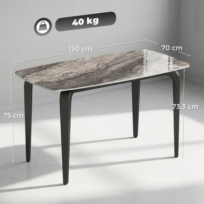 Dining Table for 4, Kitchen Table with Sintered Stone Tabletop, Brown