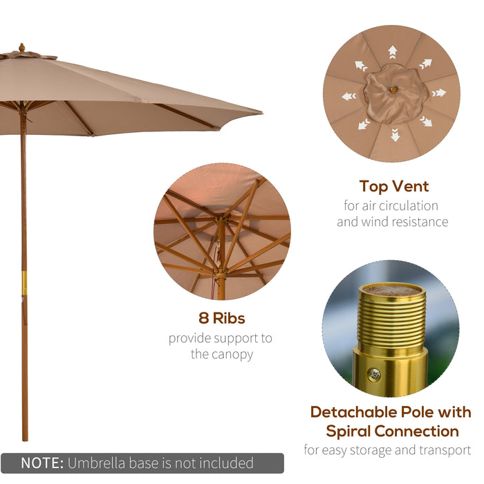 3(m) Garden Umbrella Wooden Parasol 8 Ribs Bamboo Sun Shade Patio Outdoor Umbrella Canopy Khaki