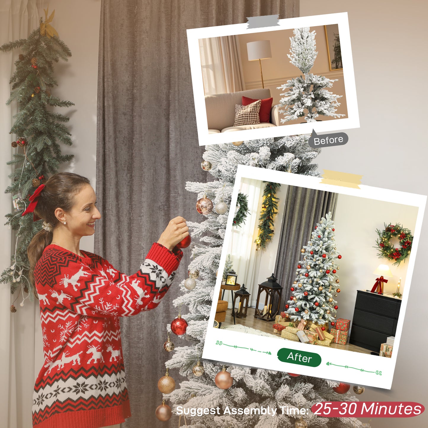 7ft Pencil Christmas Tree with Snow, Realistic Tips, Easy Assembly