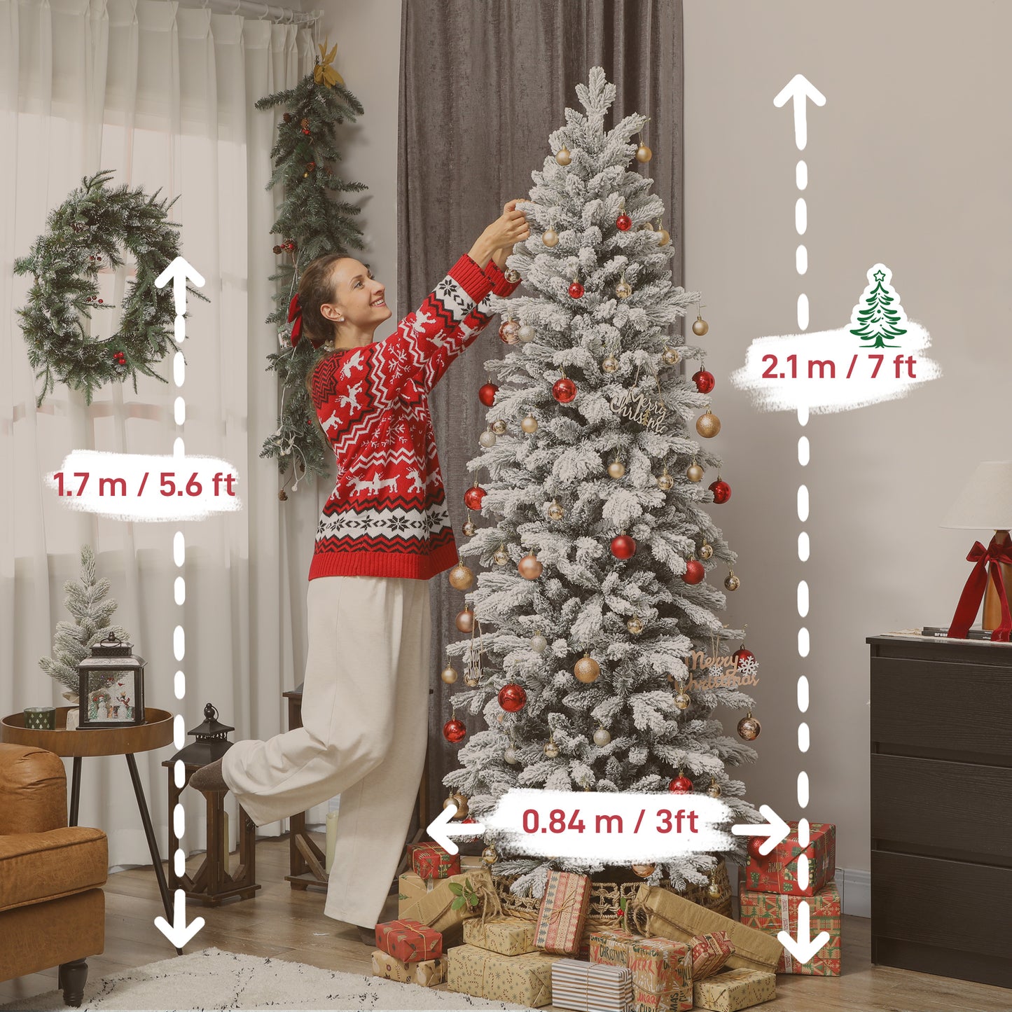 7ft Pencil Christmas Tree with Snow, Realistic Tips, Easy Assembly